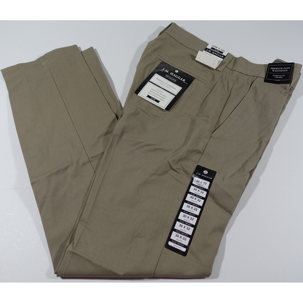 J.M. Haggar Mens 30x32 Slim Fit Luxury Comfort Casual Pant Khaki HC00355 NEW